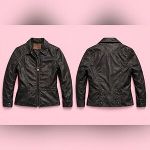 Outback Trading Company Real Leather Jacket –Women’s Black Zip Front Fitted Coat